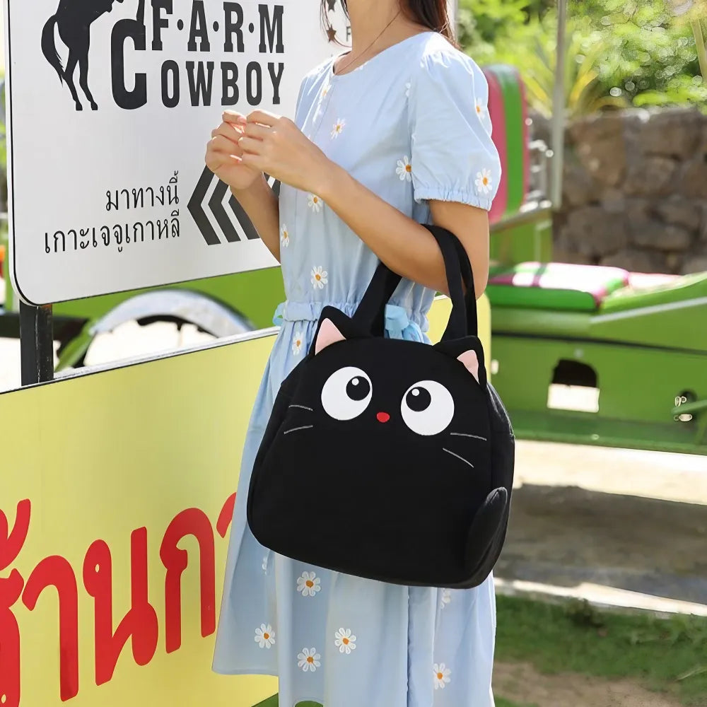 Cute Black Cat-themed Cotton Kawaii Tote Bag Casual and Minimalistic Design Cute Black Cat-themed Cotton Kawaii Tote Bag Casual and Minimalistic Design