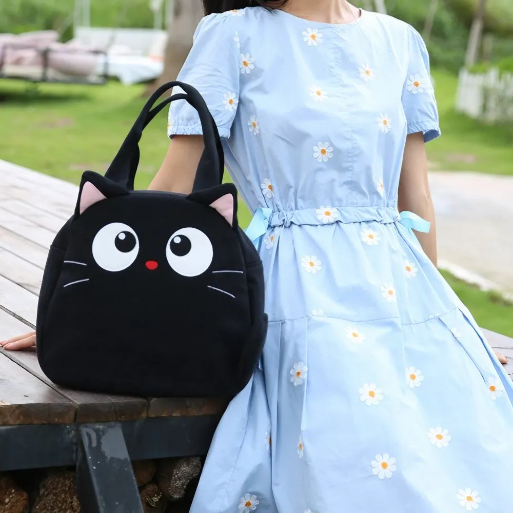 Cute Black Cat-themed Cotton Kawaii Tote Bag Casual and Minimalistic Design Cute Black Cat-themed Cotton Kawaii Tote Bag Casual and Minimalistic Design