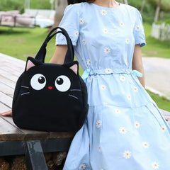 Cute Black Cat-themed Cotton Kawaii Tote Bag Casual and Minimalistic Design