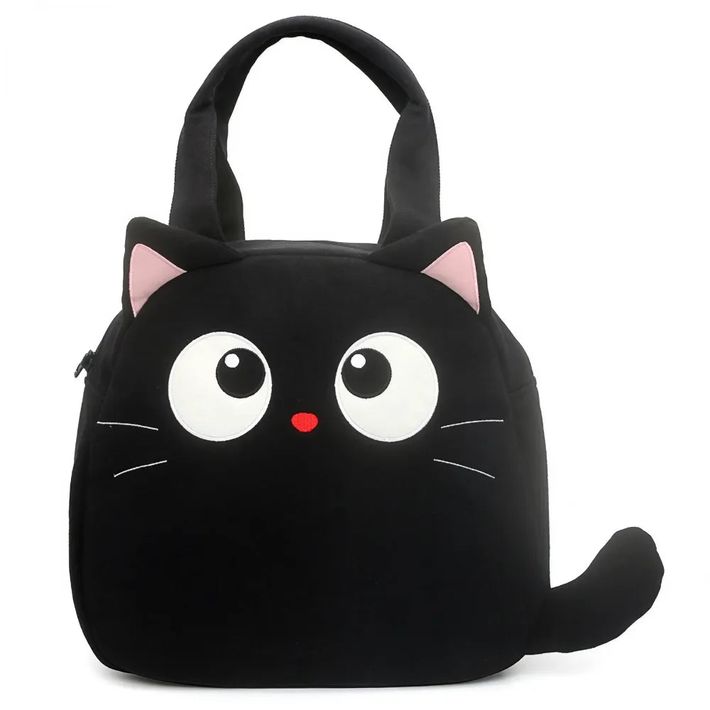 Cute Black Cat-themed Cotton Kawaii Tote Bag Casual and Minimalistic Design