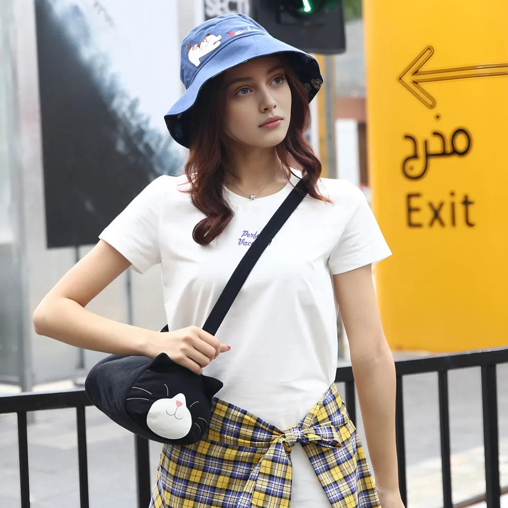 Kawaii Black Cat-themed Cotton Cute Crossbody Bag Casual Bucket Bag Kawaii Black Cat-themed Cotton Cute Crossbody Bag Casual Bucket Bag
