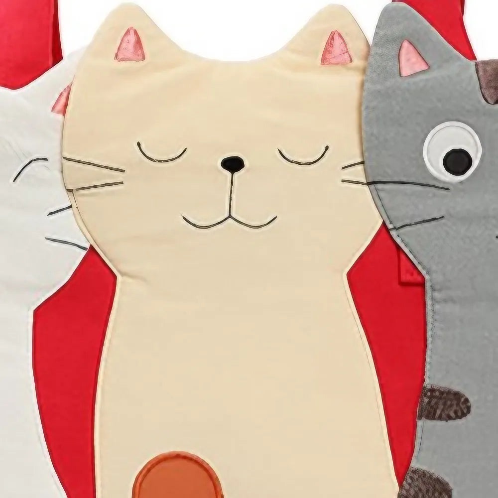 Kawaii Red Cotton Cat Trio Casual Cute Handbag Perfect for Cat Lovers Kawaii Red Cotton Cat Trio Casual Cute Handbag Perfect for Cat Lovers
