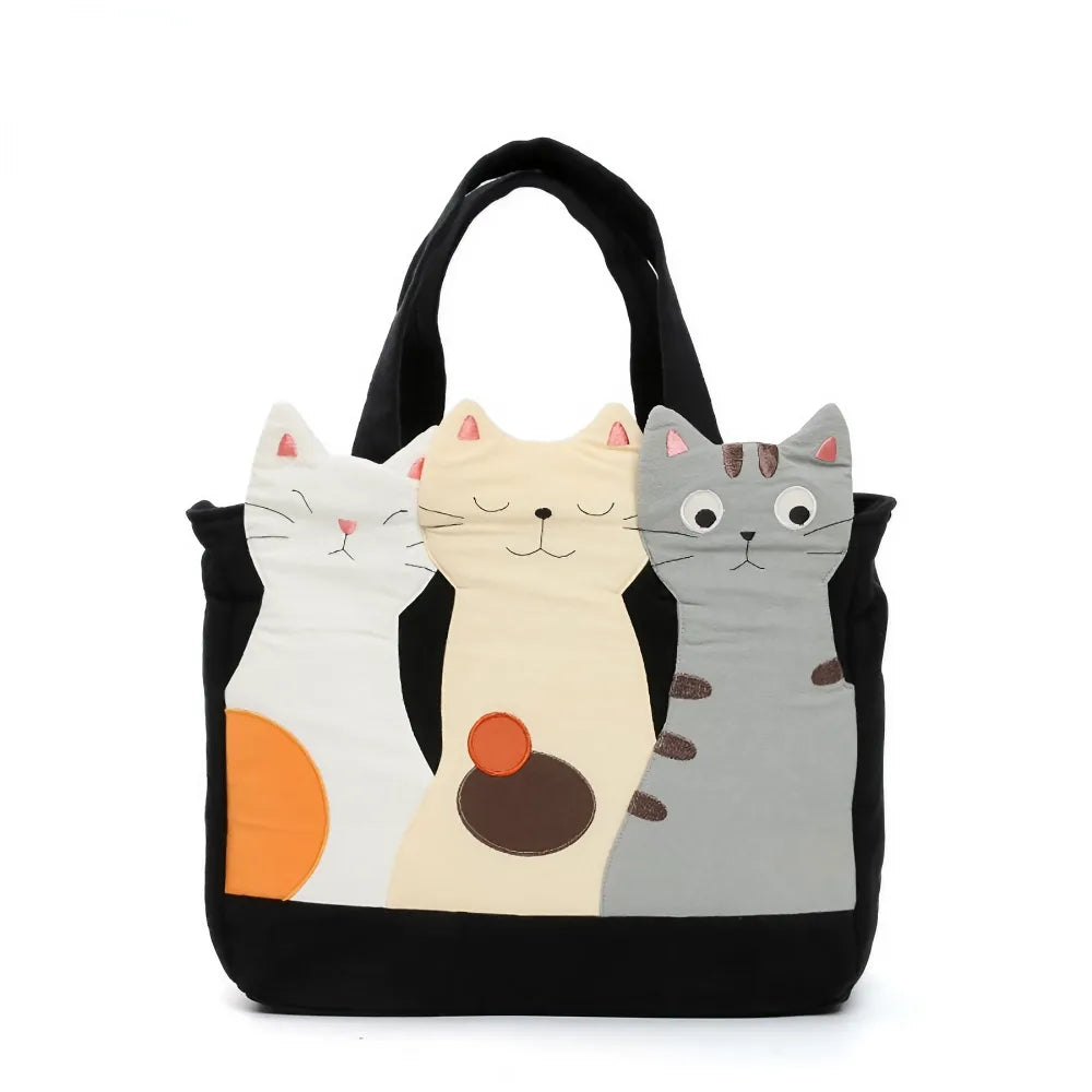Kawaii Red Cotton Cat Trio Casual Cute Handbag Perfect for Cat Lovers Kawaii Red Cotton Cat Trio Casual Cute Handbag Perfect for Cat Lovers
