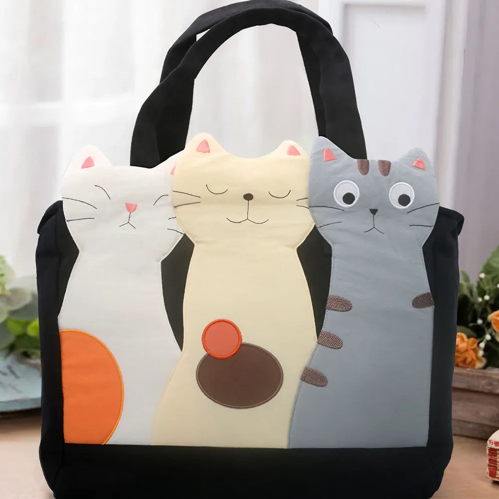 Kawaii Red Cotton Cat Trio Casual Cute Handbag Perfect for Cat Lovers Kawaii Red Cotton Cat Trio Casual Cute Handbag Perfect for Cat Lovers