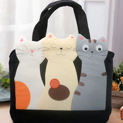 Kawaii Red Cotton Cat Trio Casual Cute Handbag Perfect for Cat Lovers