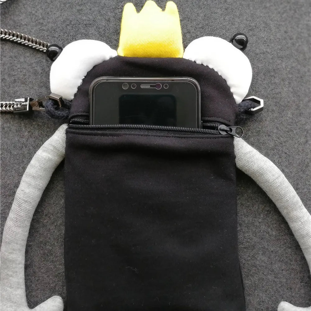 Kawaii Black Cotton Cute Crossbody Bag Frog Prince Theme Casual and Phone Bag - Handmade Kawaii Black Cotton Cute Crossbody Bag Frog Prince Theme Casual and Phone Bag - Handmade