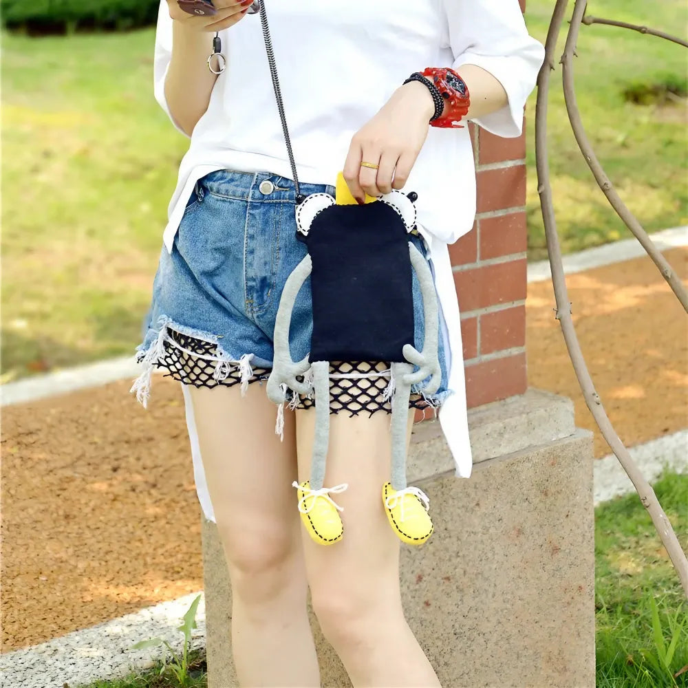 Kawaii Black Cotton Cute Crossbody Bag Frog Prince Theme Casual and Phone Bag - Handmade Kawaii Black Cotton Cute Crossbody Bag Frog Prince Theme Casual and Phone Bag - Handmade