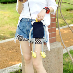 Kawaii Black Cotton Cute Crossbody Bag Frog Prince Theme Casual and Phone Bag - Handmade