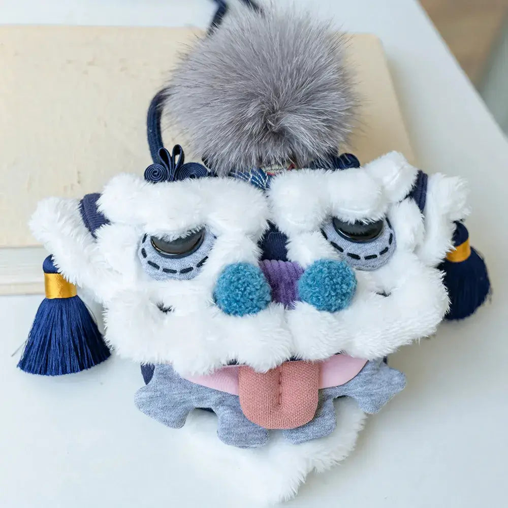 Kawaii Blue Cotton Cute Crossbody Bag Mini Casual Bag with Lion Dance Theme - Handmade Kawaii Blue Cotton Cute Crossbody Bag Mini Casual Bag with Lion Dance Theme - Handmade