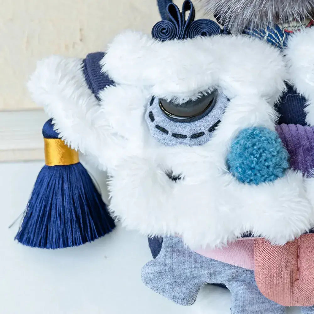 Kawaii Blue Cotton Cute Crossbody Bag Mini Casual Bag with Lion Dance Theme - Handmade Kawaii Blue Cotton Cute Crossbody Bag Mini Casual Bag with Lion Dance Theme - Handmade