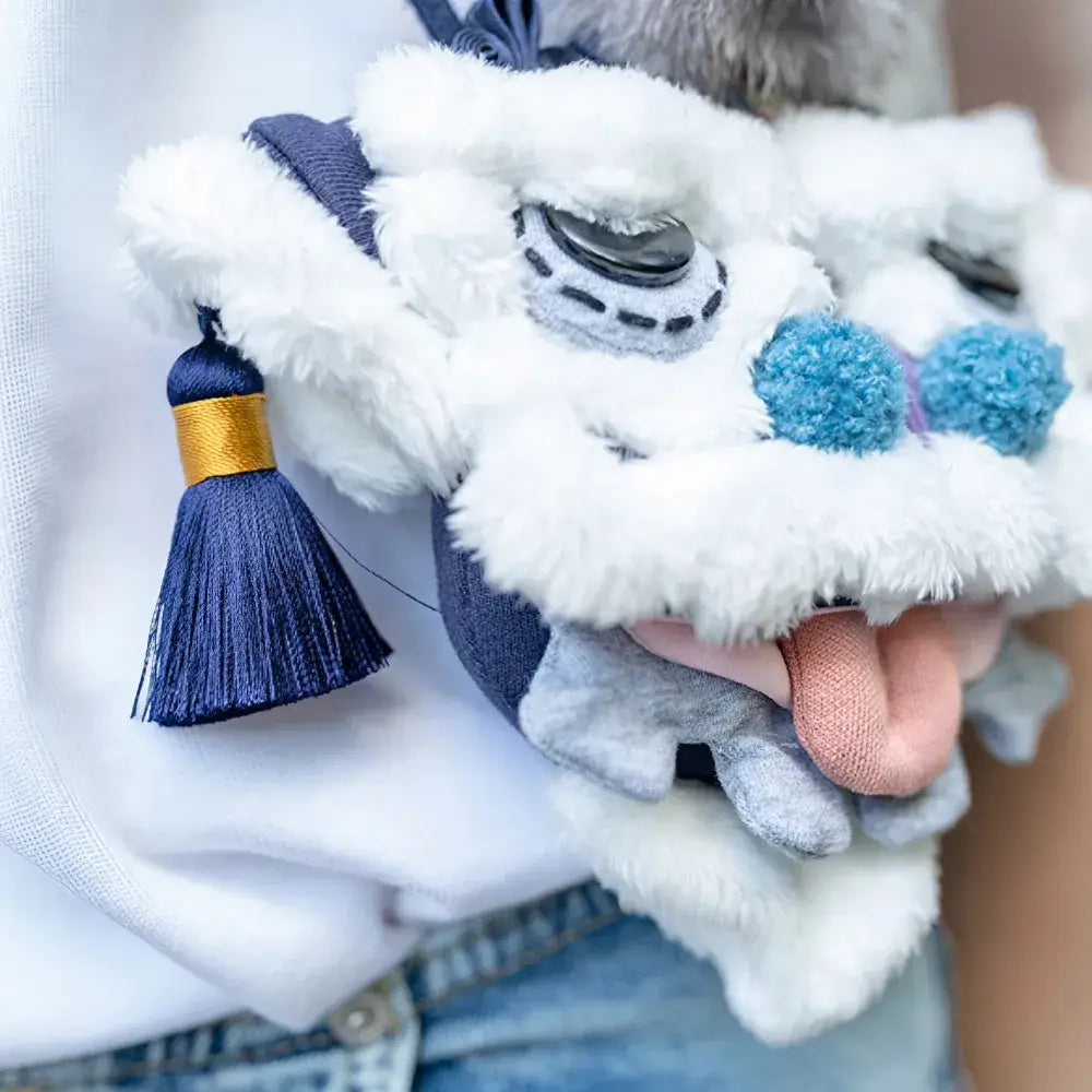 Kawaii Blue Cotton Cute Crossbody Bag Mini Casual Bag with Lion Dance Theme - Handmade Kawaii Blue Cotton Cute Crossbody Bag Mini Casual Bag with Lion Dance Theme - Handmade