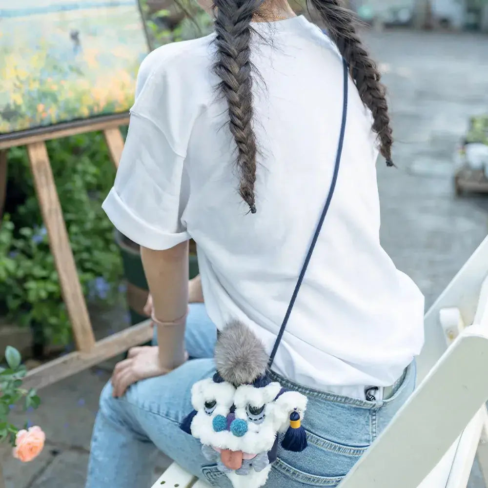 Kawaii Blue Cotton Cute Crossbody Bag Mini Casual Bag with Lion Dance Theme - Handmade Kawaii Blue Cotton Cute Crossbody Bag Mini Casual Bag with Lion Dance Theme - Handmade