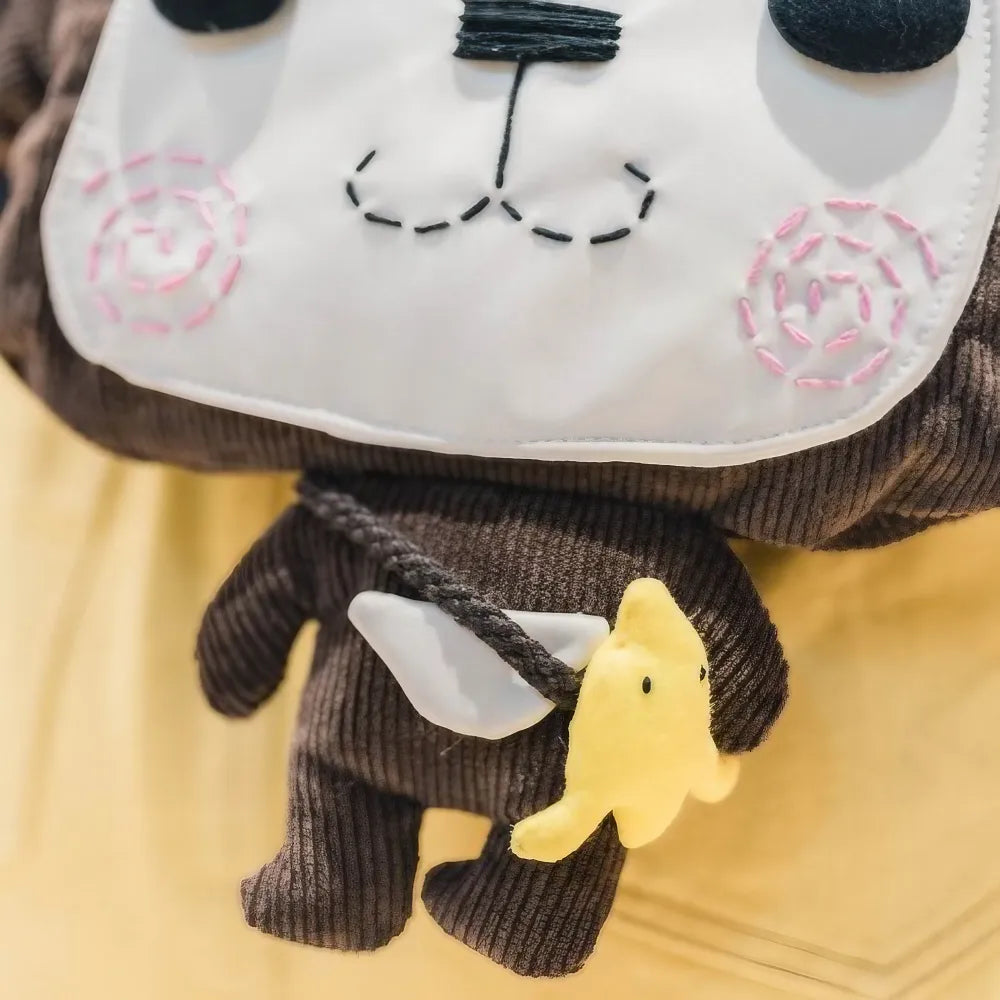 Kawaii Brown Corduroy Cute Crossbody Mini Bag with Monkey Design Casual and Fun - Handmade Kawaii Brown Corduroy Cute Crossbody Mini Bag with Monkey Design Casual and Fun - Handmade