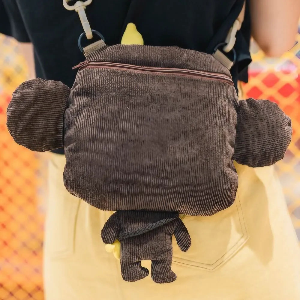 Kawaii Brown Corduroy Cute Crossbody Mini Bag with Monkey Design Casual and Fun - Handmade Kawaii Brown Corduroy Cute Crossbody Mini Bag with Monkey Design Casual and Fun - Handmade