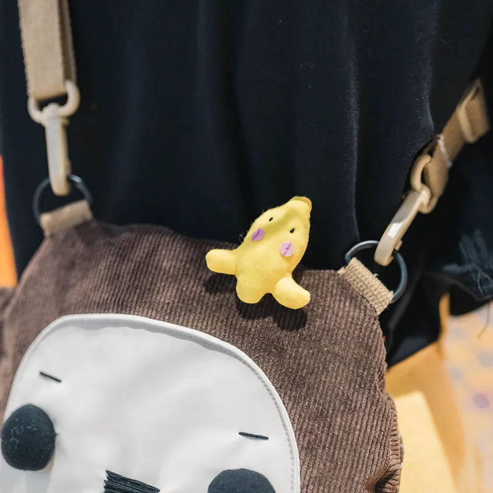 Kawaii Brown Corduroy Cute Crossbody Mini Bag with Monkey Design Casual and Fun - Handmade Kawaii Brown Corduroy Cute Crossbody Mini Bag with Monkey Design Casual and Fun - Handmade