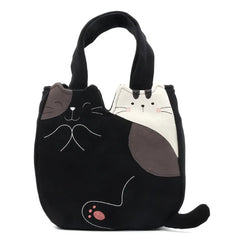 Kawaii Cartoon Cat Theme Black and White Cotton Cute Handbag Casual and Compact
