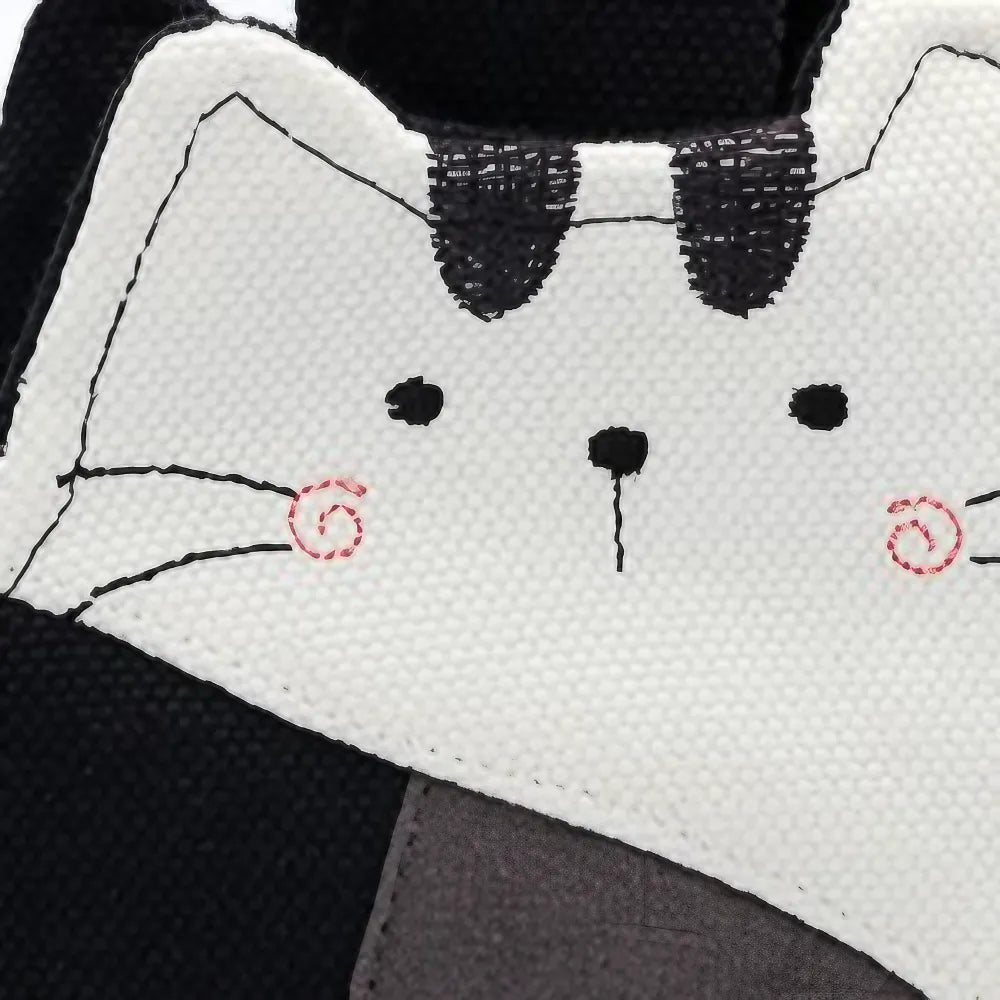 Kawaii Cartoon Cat Theme Black and White Cotton Cute Handbag Casual and Compact Kawaii Cartoon Cat Theme Black and White Cotton Cute Handbag Casual and Compact