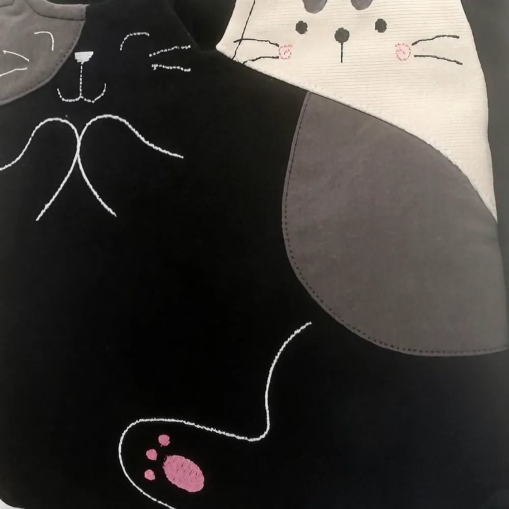 Kawaii Cartoon Cat Theme Black and White Cotton Cute Handbag Casual and Compact Kawaii Cartoon Cat Theme Black and White Cotton Cute Handbag Casual and Compact