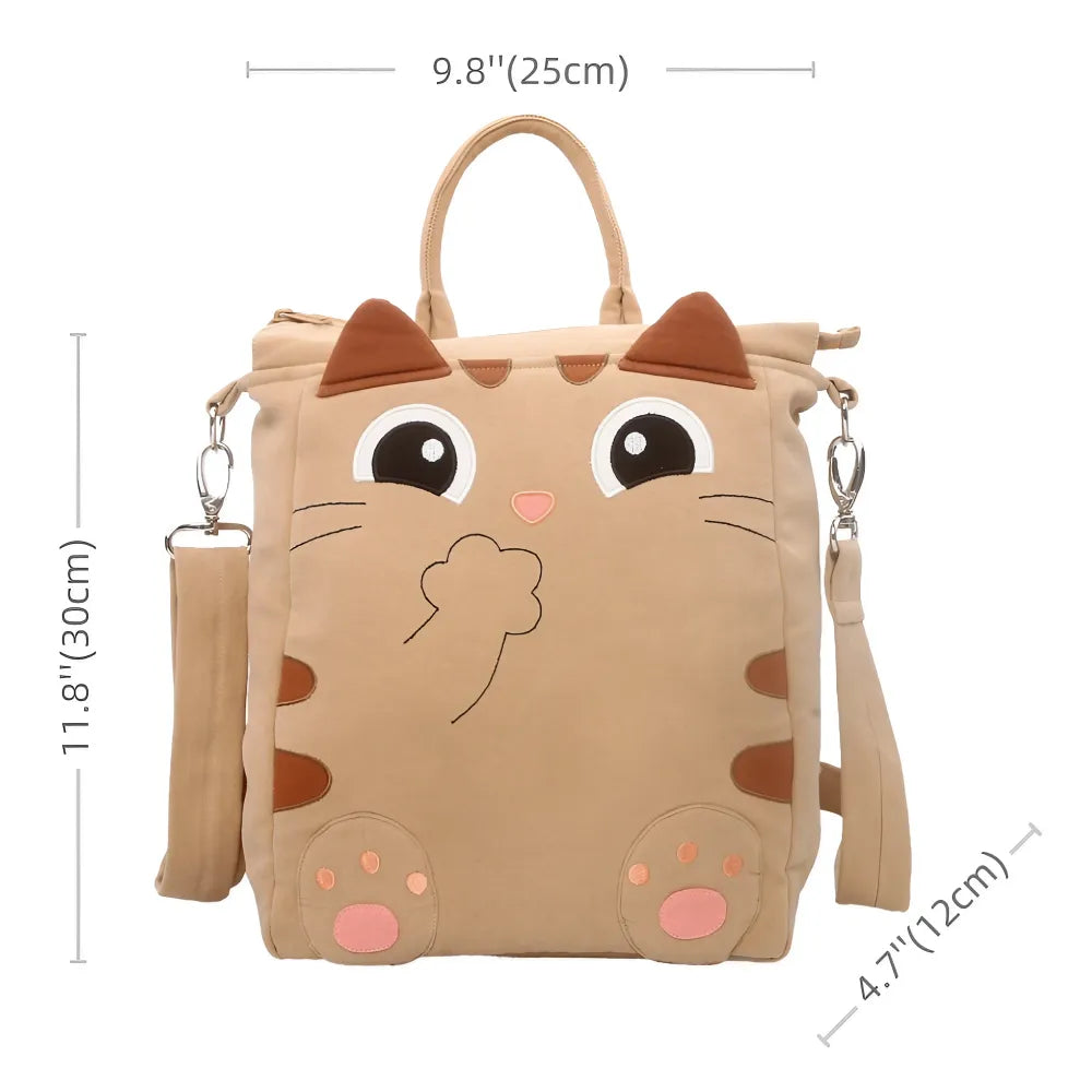Kawaii Cat-themed Khaki Cotton Cute Bags Totes Crossbodies and Backpacks for Casual and Multi-functional Use Kawaii Cat-themed Khaki Cotton Cute Bags Totes Crossbodies and Backpacks for Casual and Multi-functional Use