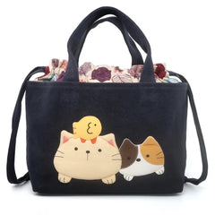 Kawaii Deep Blue Cat Themed Cotton Cute Tote Bag Perfect for Casual Outings