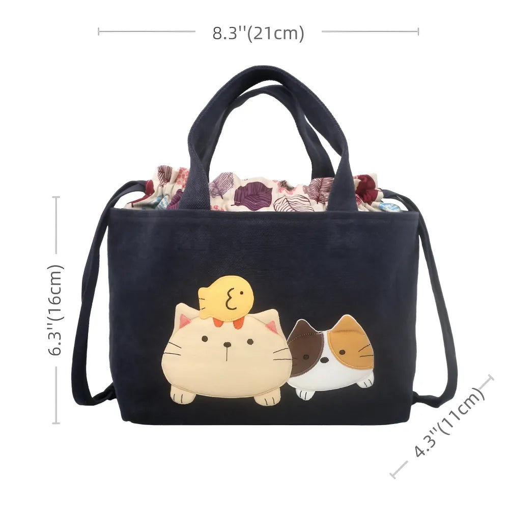 Kawaii Deep Blue Cat Themed Cotton Cute Tote Bag Perfect for Casual Outings Kawaii Deep Blue Cat Themed Cotton Cute Tote Bag Perfect for Casual Outings