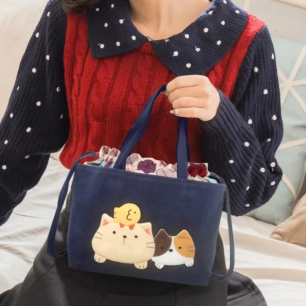 Kawaii Deep Blue Cat Themed Cotton Cute Tote Bag Perfect for Casual Outings Kawaii Deep Blue Cat Themed Cotton Cute Tote Bag Perfect for Casual Outings