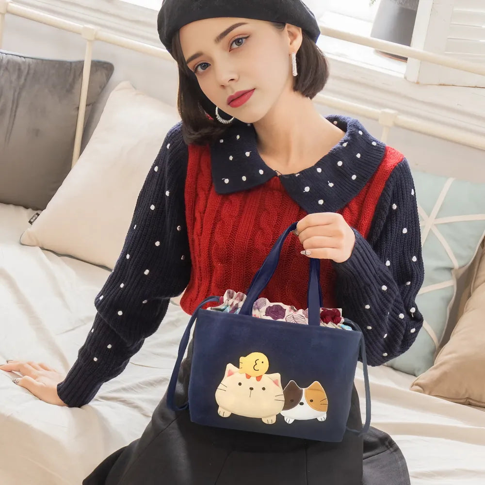 Kawaii Deep Blue Cat Themed Cotton Cute Tote Bag Perfect for Casual Outings Kawaii Deep Blue Cat Themed Cotton Cute Tote Bag Perfect for Casual Outings