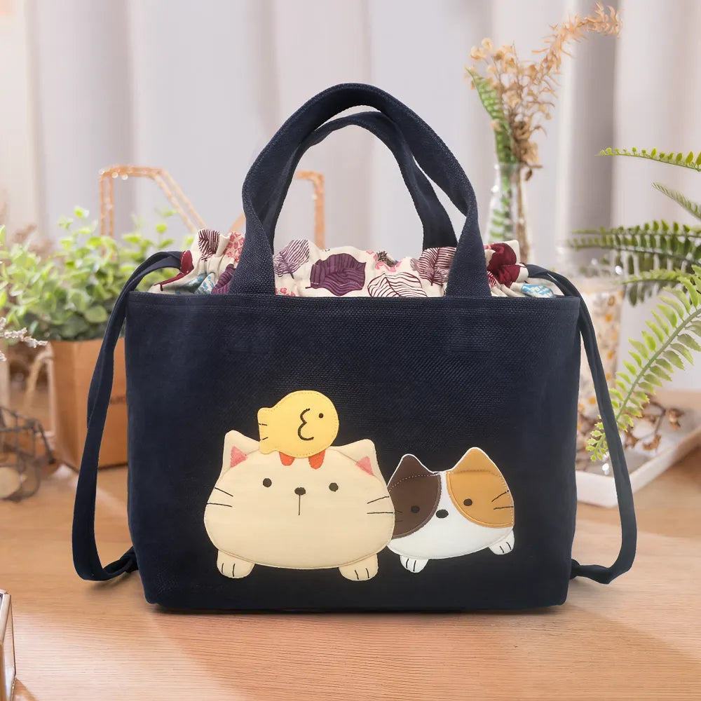 Kawaii Deep Blue Cat Themed Cotton Cute Tote Bag Perfect for Casual Outings Kawaii Deep Blue Cat Themed Cotton Cute Tote Bag Perfect for Casual Outings