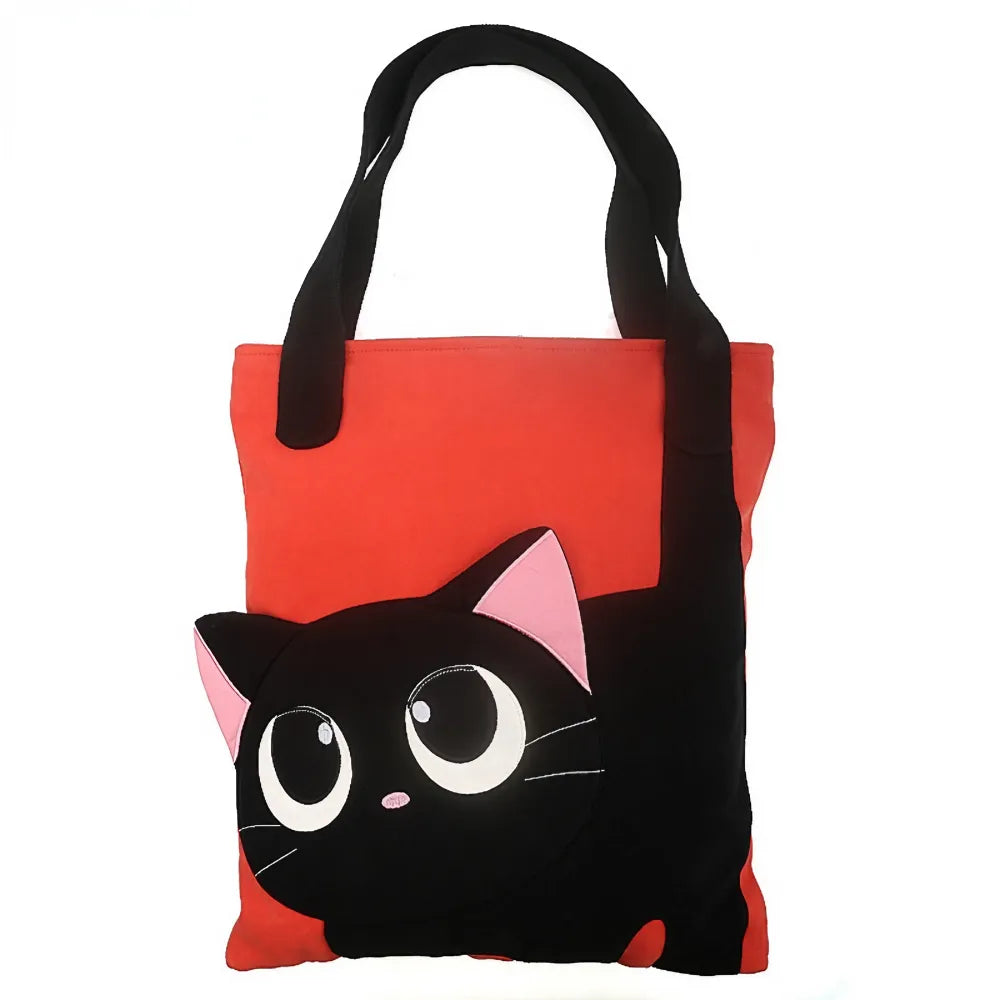 Kawaii Black Cat Theme Cotton Cute Single Shoulder Bag Casual and Cute Kawaii Black Cat Theme Cotton Cute Single Shoulder Bag Casual and Cute