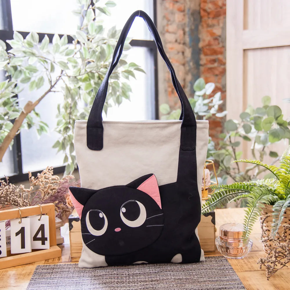 Kawaii Black Cat Theme Cotton Cute Single Shoulder Bag Casual and Cute Kawaii Black Cat Theme Cotton Cute Single Shoulder Bag Casual and Cute