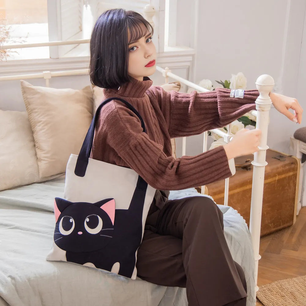 Kawaii Black Cat Theme Cotton Cute Single Shoulder Bag Casual and Cute Kawaii Black Cat Theme Cotton Cute Single Shoulder Bag Casual and Cute
