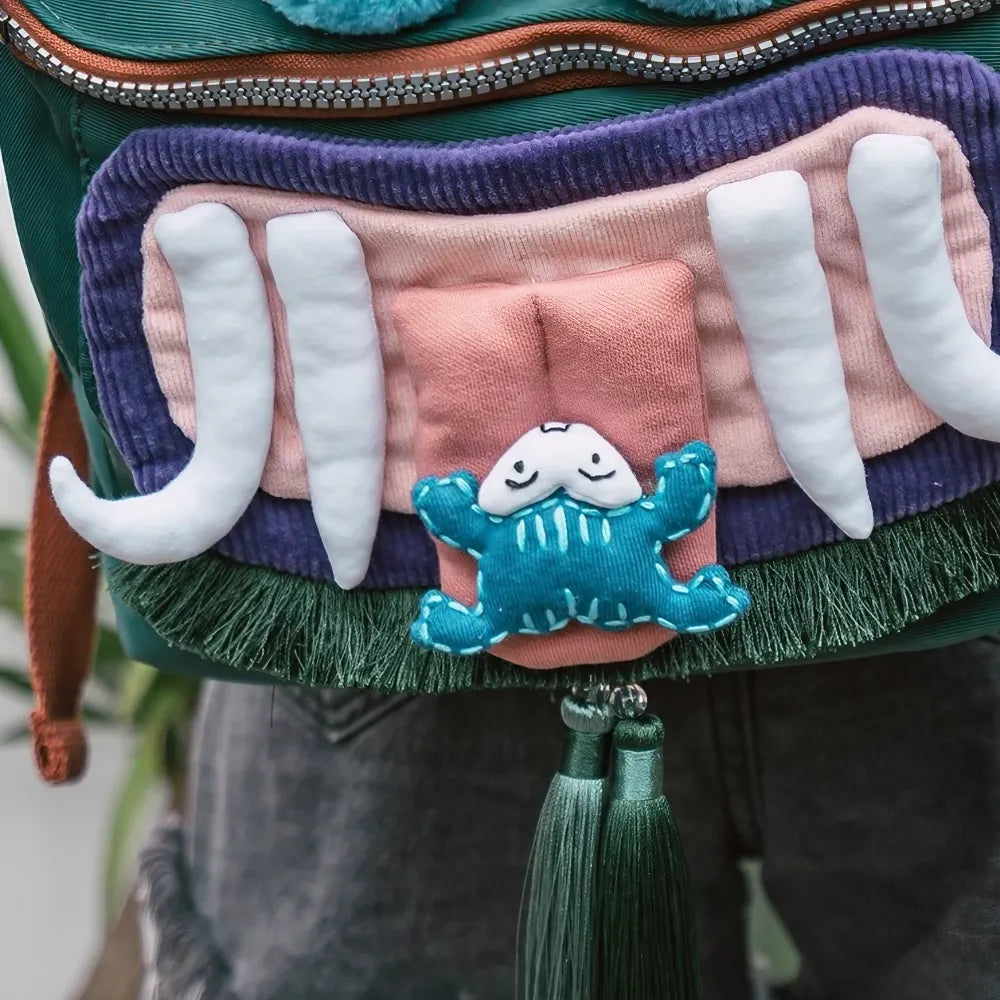 Kawaii Green Polyester Tiger Head Cute Backpack Casual and Laptop Bag - Handmade Kawaii Green Polyester Tiger Head Cute Backpack Casual and Laptop Bag - Handmade