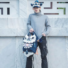 Kawaii Lion Roar Blue Polyester Cute Backpack Casual Unique and Versatile