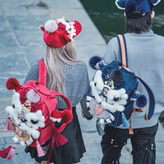 귀여운 사자 포효 레드 폴리에스터 카와이 핸드메이드 백팩 캐주얼 유니크하고 다용도