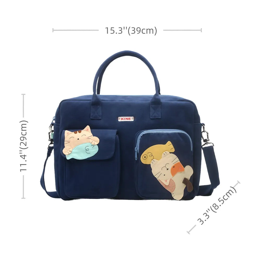 Cute Minimalist Deep Blue Cotton Kawaii Crossbody and Tote Bag Perfect for Casual and Laptop Use Fish-Catching Cat Theme Cute Minimalist Deep Blue Cotton Kawaii Crossbody and Tote Bag Perfect for Casual and Laptop Use Fish-Catching Cat Theme