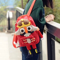 Cute Nutcracker Canvas Handmade Kawaii Anime Backpack Red Casual and Unique