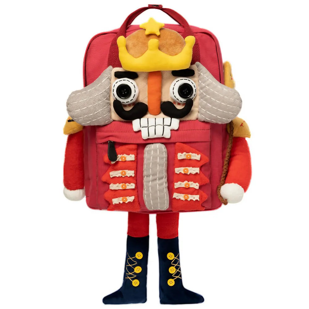 Cute Nutcracker Canvas Handmade Kawaii Anime Backpack Red Casual and Unique