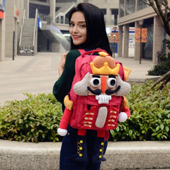 Cute Nutcracker Canvas Handmade Kawaii Anime Backpack Red Casual and Unique