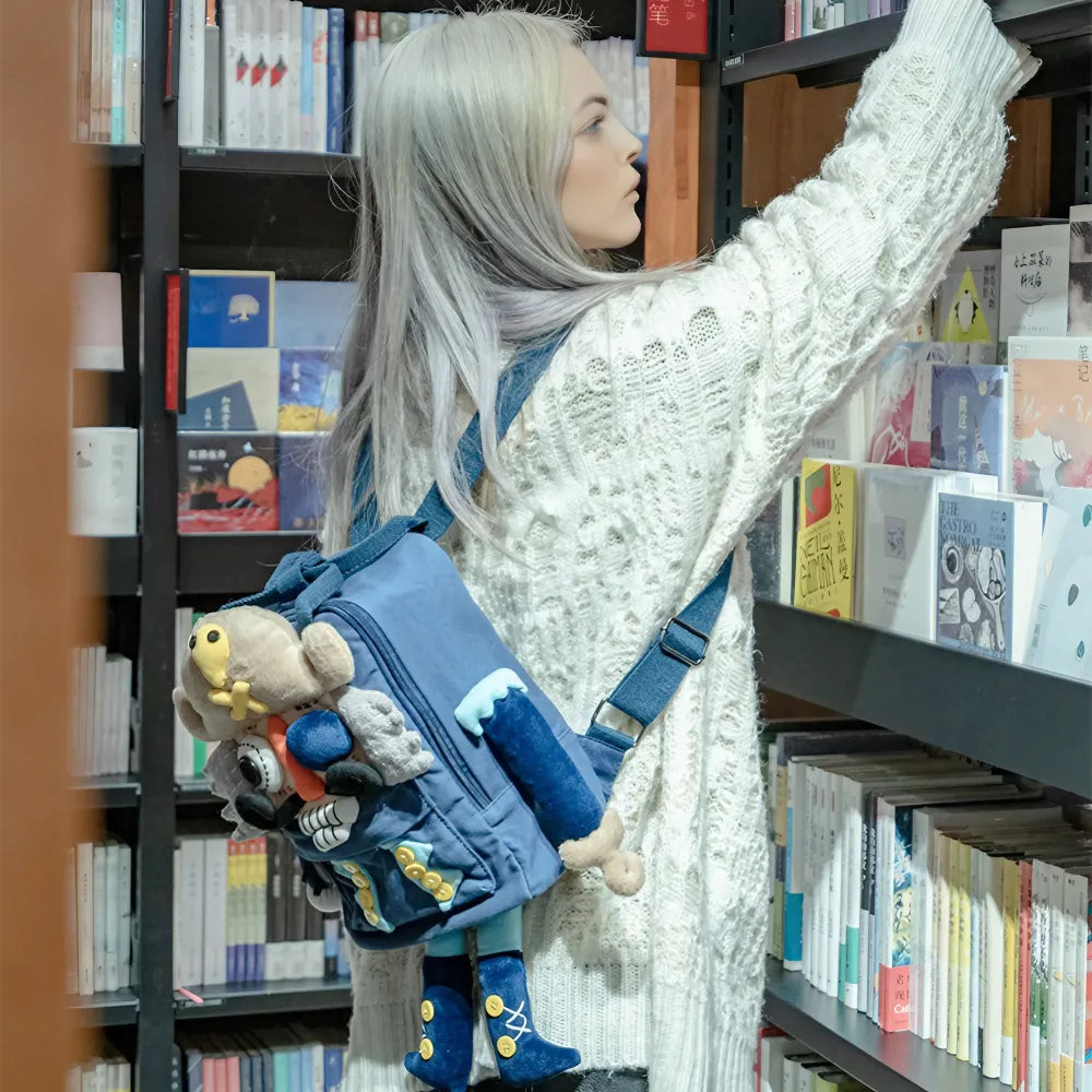 카와이 넛크래커 해적 캔버스 귀여운 백팩 캐주얼하고 독특한 블루 핸드메이드 백팩 카와이 넛크래커 해적 캔버스 귀여운 백팩 캐주얼하고 독특한 블루 핸드메이드 백팩