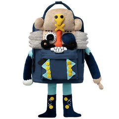 카와이 넛크래커 해적 캔버스 귀여운 백팩 캐주얼하고 독특한 블루 핸드메이드 백팩