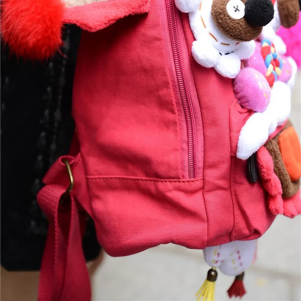 Cute Oriental Lion Dance Canvas Kawaii Backpack Handmade Stylish and Casual Daypack in Rose Red Cute Oriental Lion Dance Canvas Kawaii Backpack Handmade Stylish and Casual Daypack in Rose Red