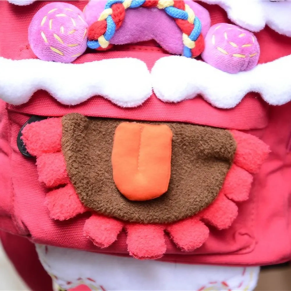 Cute Oriental Lion Dance Canvas Kawaii Backpack Handmade Stylish and Casual Daypack in Rose Red Cute Oriental Lion Dance Canvas Kawaii Backpack Handmade Stylish and Casual Daypack in Rose Red