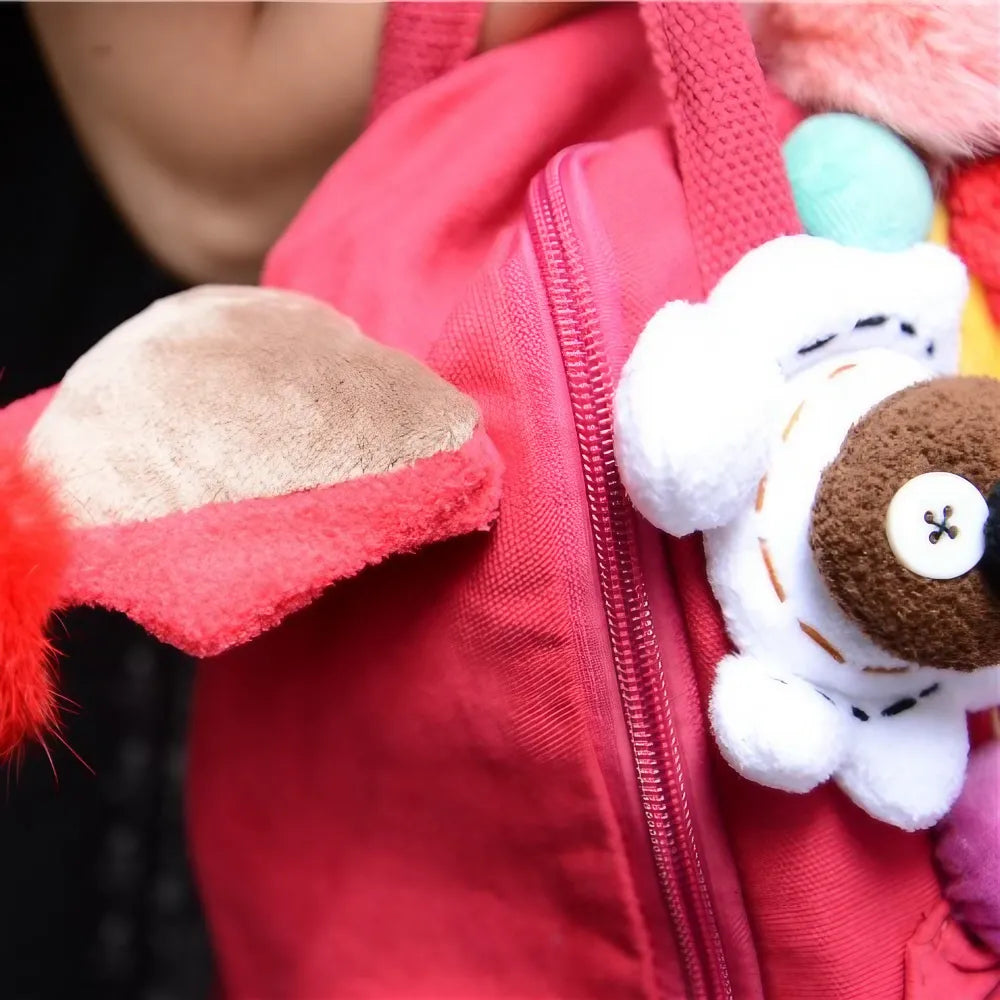 Cute Oriental Lion Dance Canvas Kawaii Backpack Handmade Stylish and Casual Daypack in Rose Red Cute Oriental Lion Dance Canvas Kawaii Backpack Handmade Stylish and Casual Daypack in Rose Red