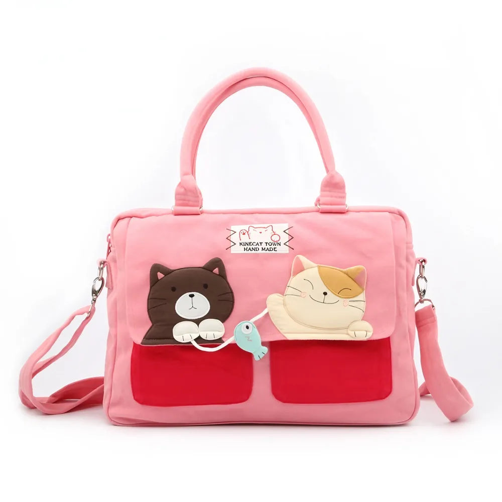 Cute Dark Blue 14-inch Canvas Cat Fish Theme Kawaii Shoulder Bag Casual Laptop Tote Cute Dark Blue 14-inch Canvas Cat Fish Theme Kawaii Shoulder Bag Casual Laptop Tote