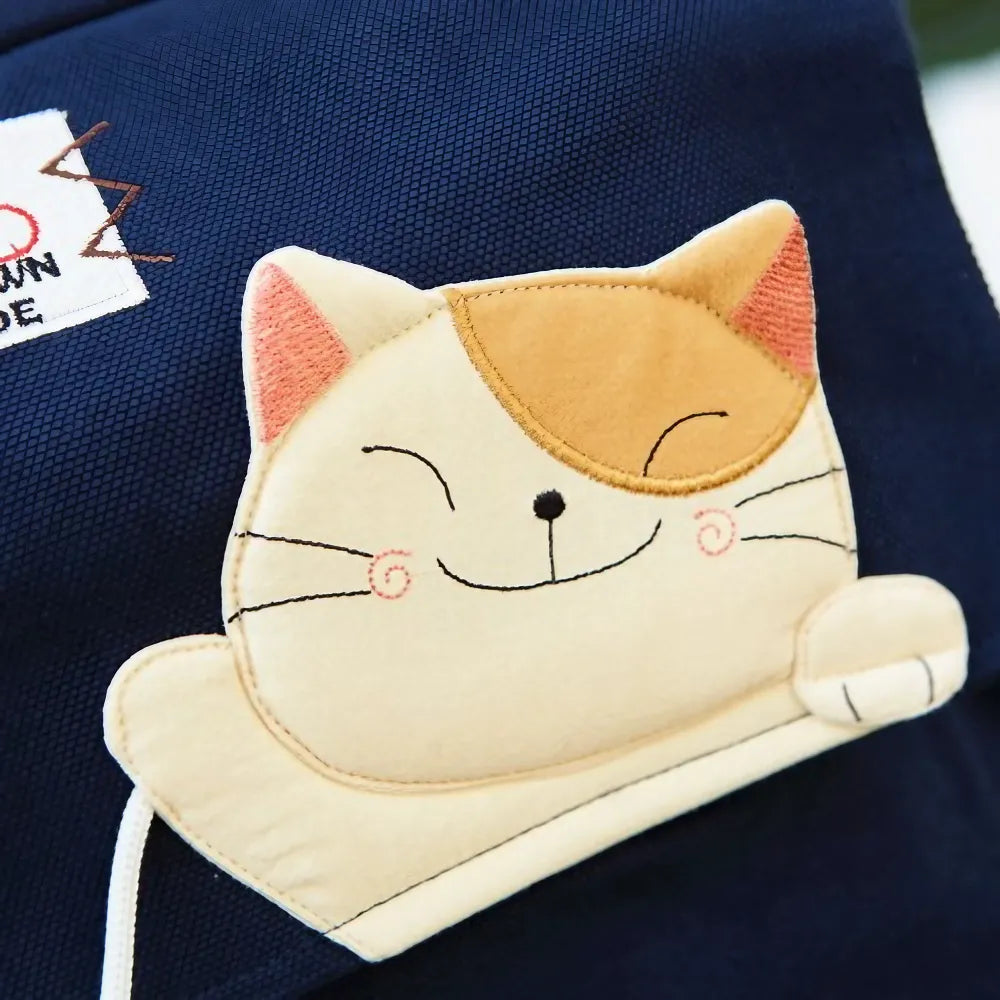 Cute Dark Blue 14-inch Canvas Cat Fish Theme Kawaii Shoulder Bag Casual Laptop Tote Cute Dark Blue 14-inch Canvas Cat Fish Theme Kawaii Shoulder Bag Casual Laptop Tote