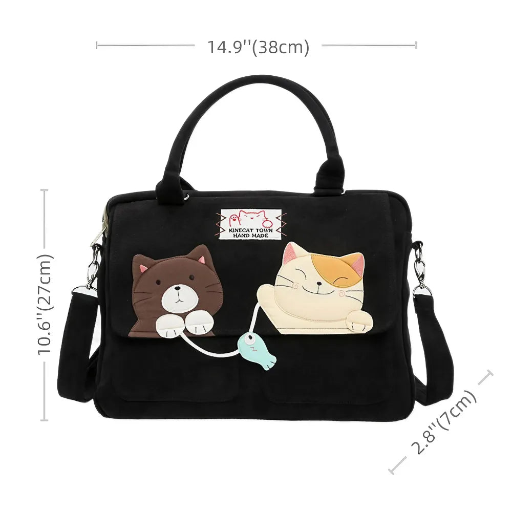 Cute Dark Blue 14-inch Canvas Cat Fish Theme Kawaii Shoulder Bag Casual Laptop Tote Cute Dark Blue 14-inch Canvas Cat Fish Theme Kawaii Shoulder Bag Casual Laptop Tote