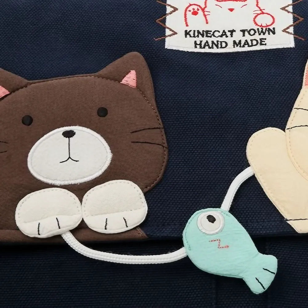 Cute Dark Blue 14-inch Canvas Cat Fish Theme Kawaii Shoulder Bag Casual Laptop Tote Cute Dark Blue 14-inch Canvas Cat Fish Theme Kawaii Shoulder Bag Casual Laptop Tote