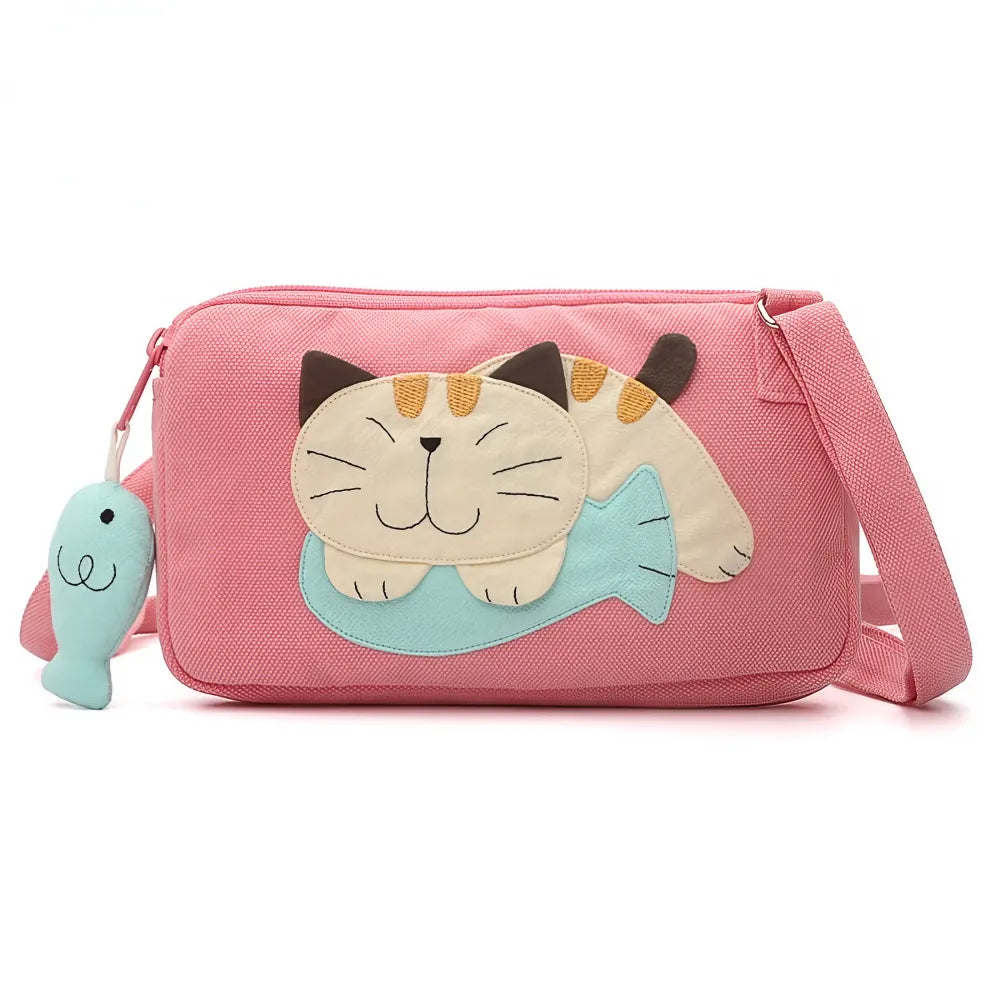 Kawaii Black Cat-themed Cotton Cute Crossbody Bag with Dual Zippers Casual and Practical Kawaii Black Cat-themed Cotton Cute Crossbody Bag with Dual Zippers Casual and Practical