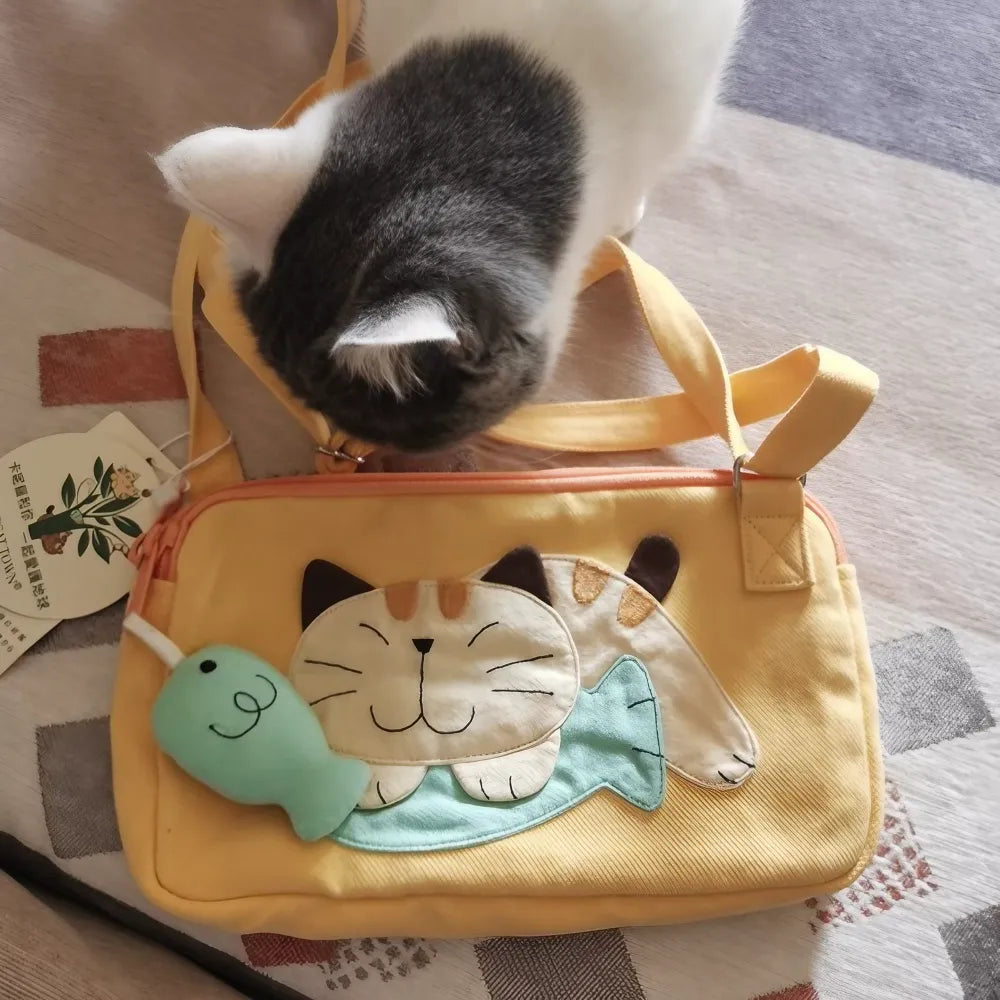 Kawaii Black Cat-themed Cotton Cute Crossbody Bag with Dual Zippers Casual and Practical Kawaii Black Cat-themed Cotton Cute Crossbody Bag with Dual Zippers Casual and Practical