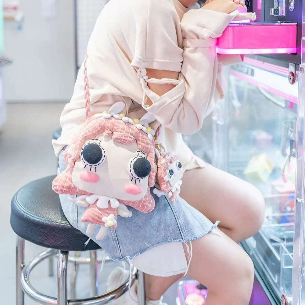 Cute Pink Cotton Kawaii Crossbody Bag for Casual and Phone Storage Cute Pink Cotton Kawaii Crossbody Bag for Casual and Phone Storage